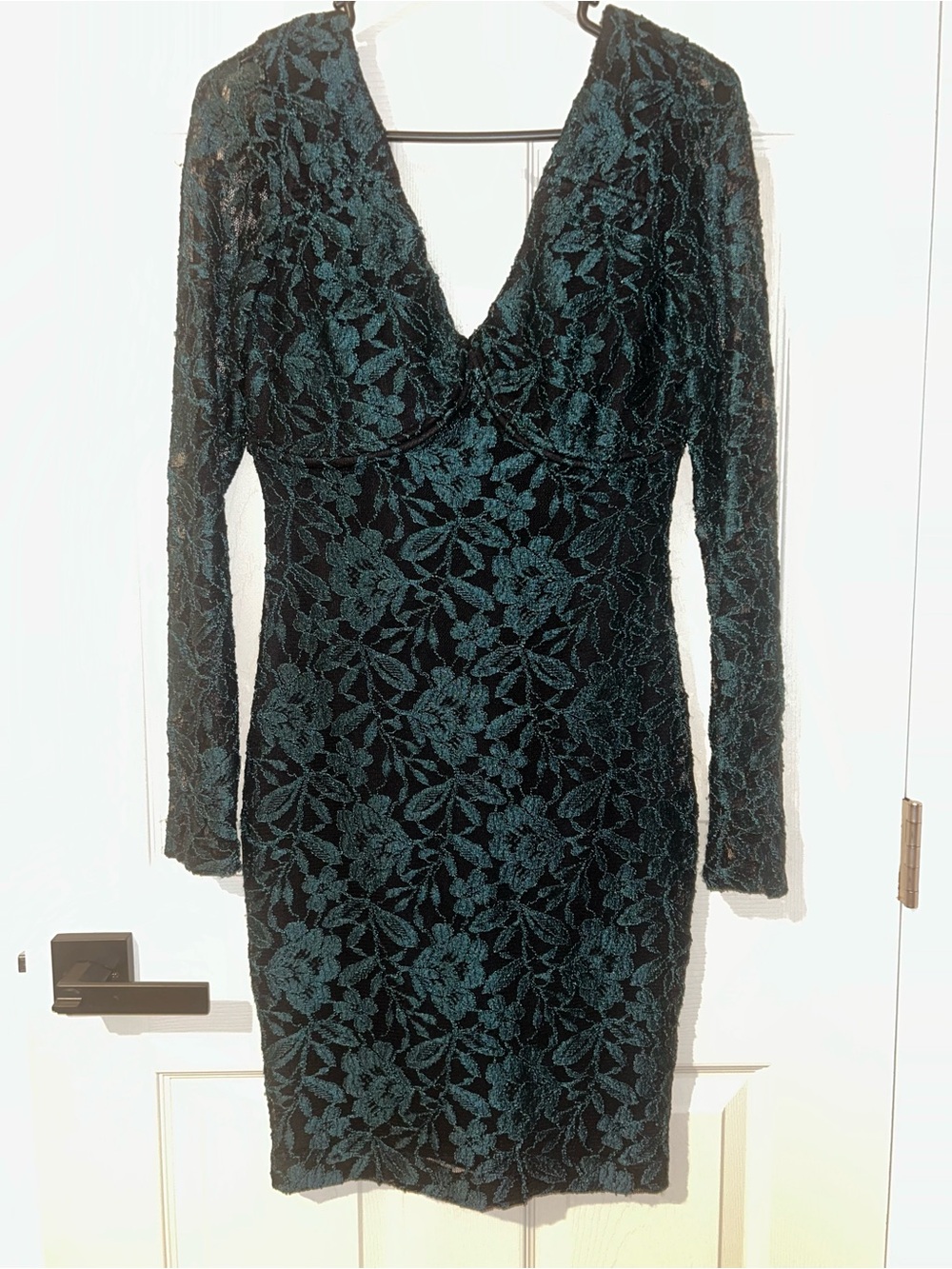 Guess Teal and Black Long Sleeve Lace Sheath Dress